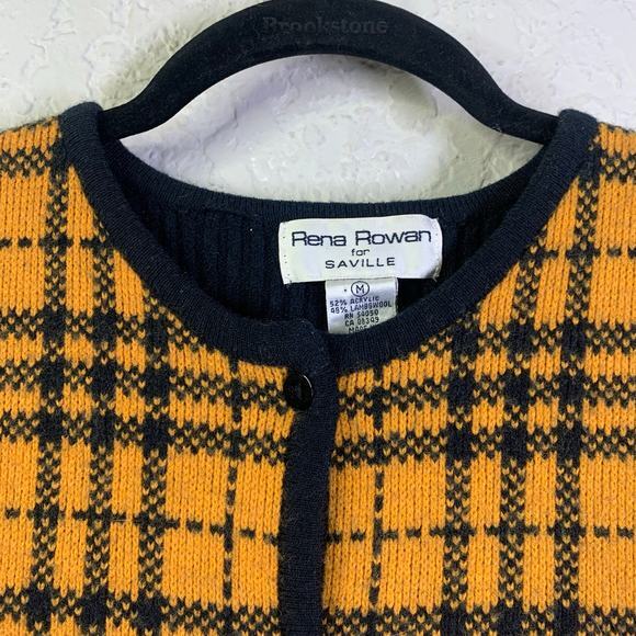 RENA ROWAN Vest Medium Vintage Lambswool Blend Knit‎ Plaid Sweater Button Down - Picture 3 of 10